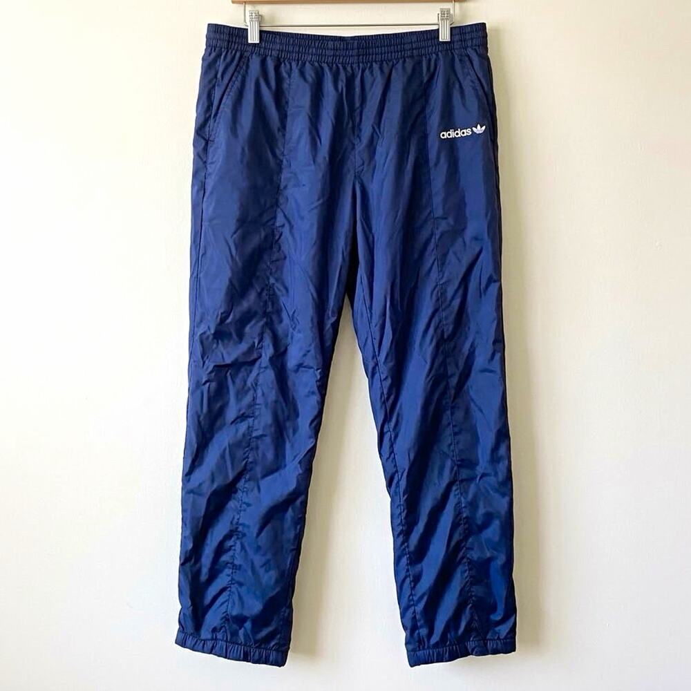 Vintage Adidas Trefoil Windbreaker Track Pants L Navy Blue Nylon Taiwan 80s 90s